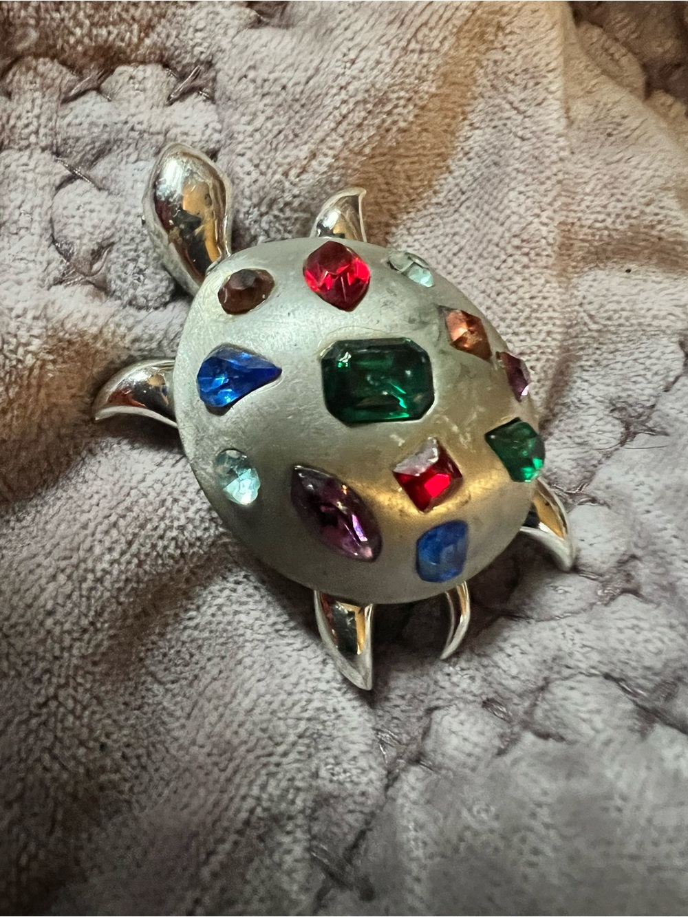 Multicolor Gemstone Turtle Brooch - Vintage